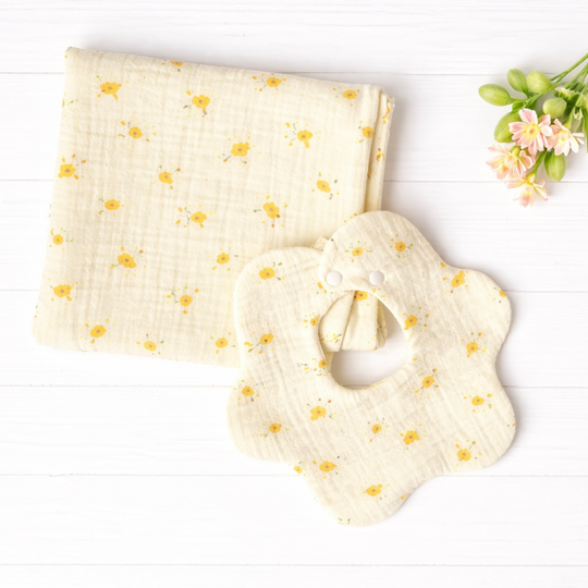 Premium Cotton Gauze Bib & Muslin Blanket Set