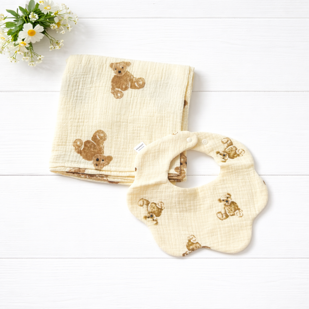 Premium Cotton Gauze Bib & Muslin Blanket Set
