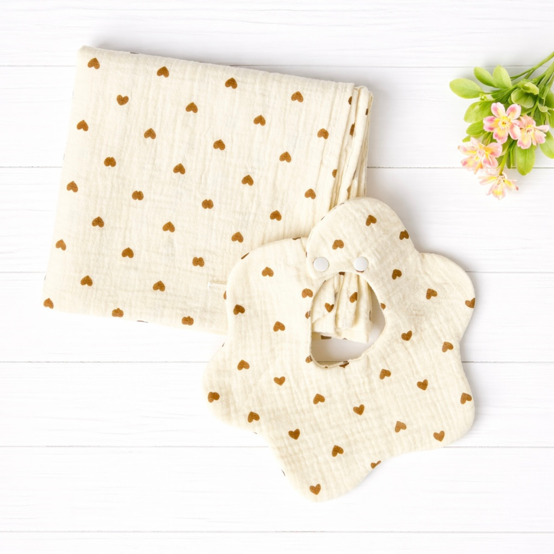 Premium Cotton Gauze Bib & Muslin Blanket Set