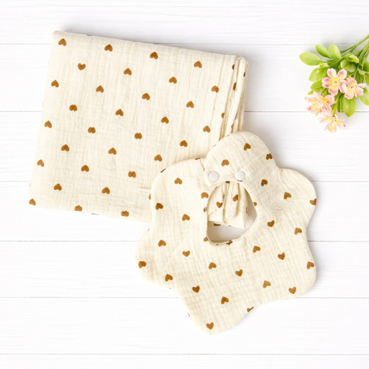 Premium Cotton Gauze Bib & Muslin Blanket Set