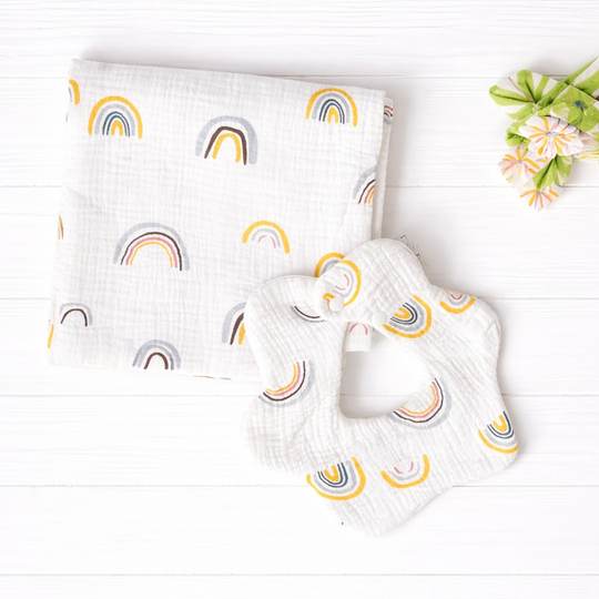 Premium Cotton Gauze Bib & Muslin Blanket Set